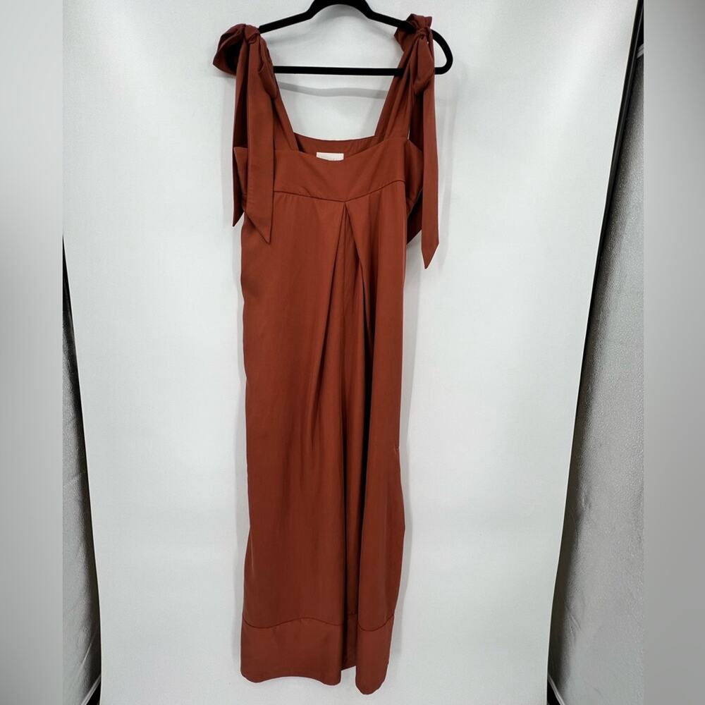 SANCIA The Label Thalita Jumpsuit Romper Shoulder Tie Front Leg SplitRust Medium - Picture 5 of 16